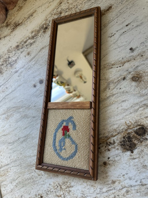 Small Wood Rectangular Decorative Mirror With Cloth Letter Design 