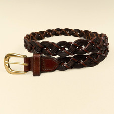 Brown Leather Braided Belt Women's Sz L Brass Buckle Made in India