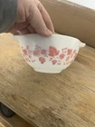 Vintage Pyrex Pink Gooseberry Cinderella Bowl #441 White 1-1/2 Pint Made in USA