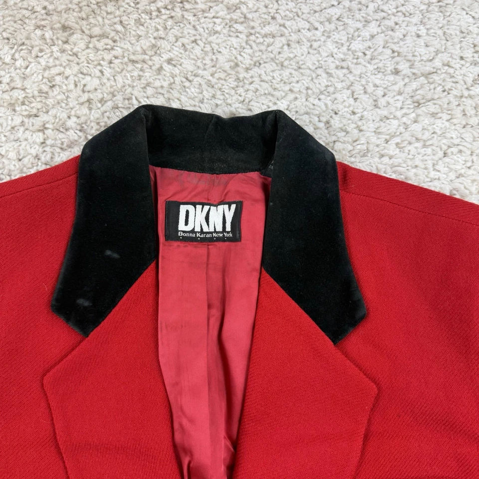 Vintage 90s Donna Karan New York Women Size 12 Blazer 100% Wool Red  - Image 3 of 4