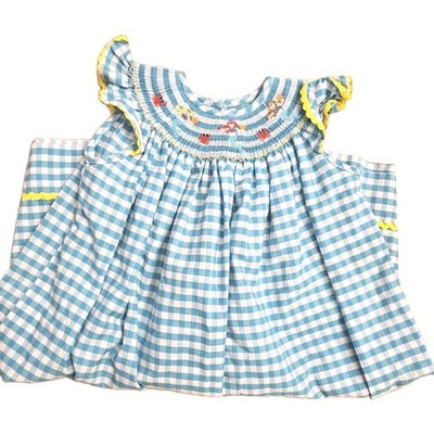 Posh 463 Southern Clothing Girls 3T Blue/White Gingham Smock Mermaids Long Dress