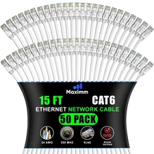 Cat 6 Ethernet Cable 15 ft (50-Pack) - High-Speed LAN, Internet, Patch, and N...