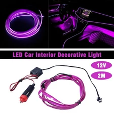 2m Purple LED Car Interior Decorative Atmosphere Wire Strip Light Accessories US
