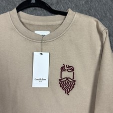 Goodfellow  Co Sweater Mens Small Beige Crewneck Beard Logo Pullover Casual New
