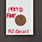 1927 D   FINE   LINCOLN  CENT     FINE   1927D   /  RS COINS #59H  FREE SHIP