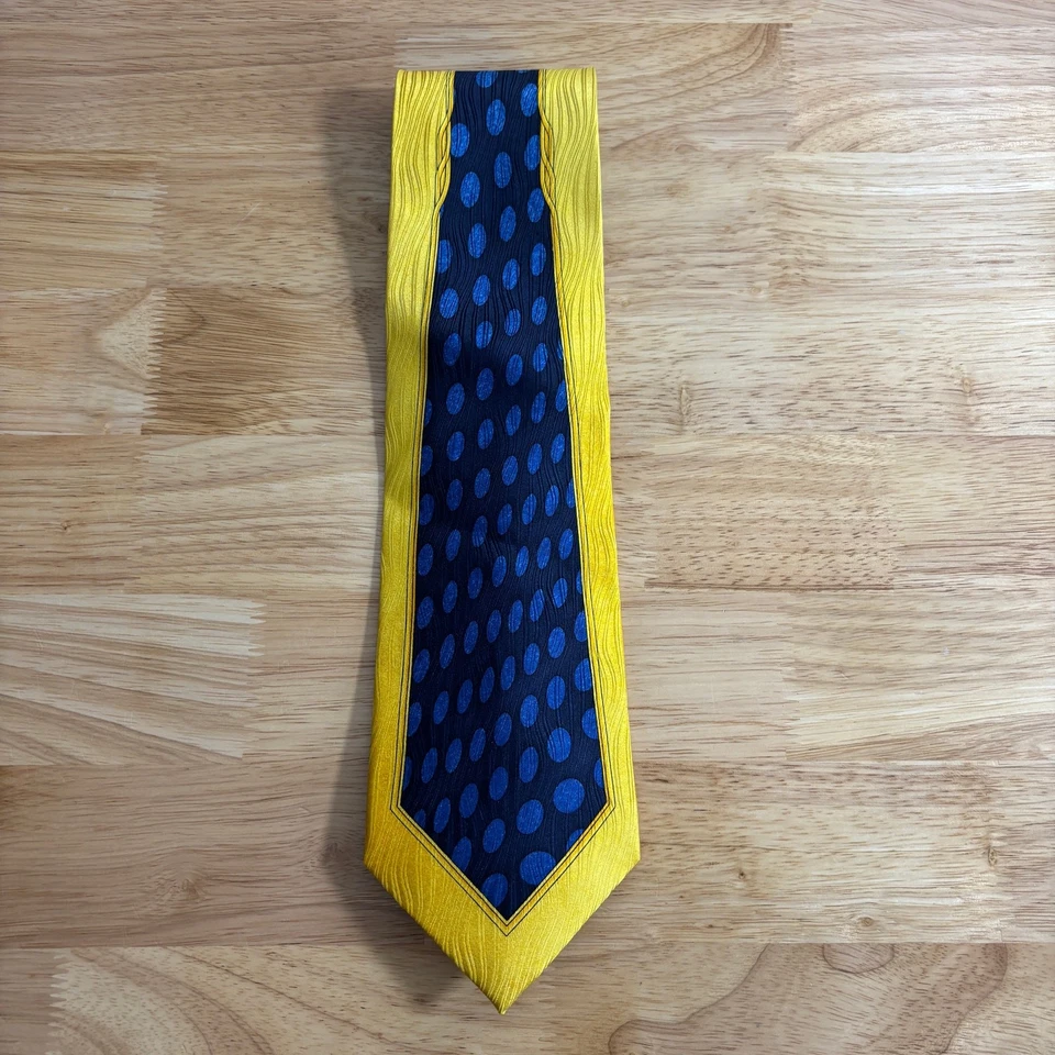 Corbata para hombre Antonio Ricci 100 % seda azul amarillo alta costura ancha 4" x 56" Foto 4 de 4
