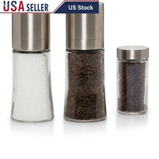 Elite Salt Pepper Grinder Set Pre-Filled W/ Ceramic Mechanism Refill Jar New