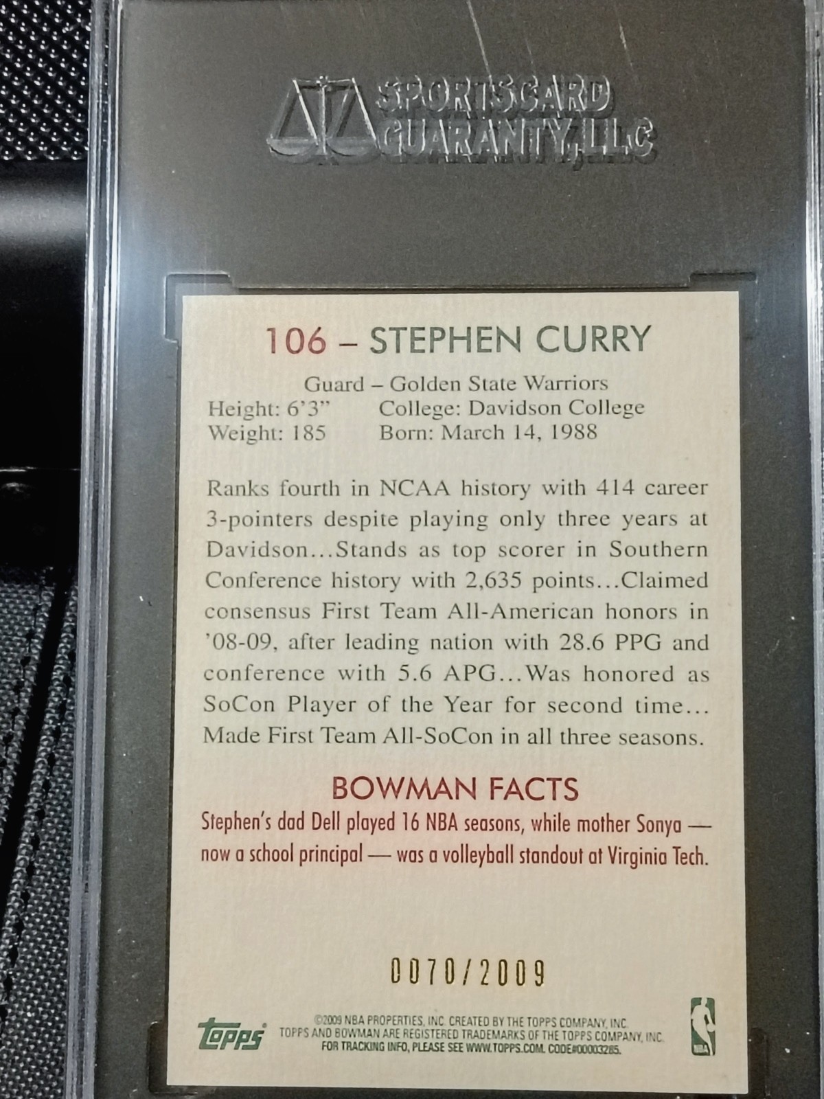 2009-10 Bowman '48 - Stephen Curry #106 /2009 (RC)  SGC 9 **SEE DESCRIPTION** view 8