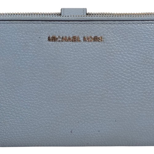MICHAEL KORS Adele Jet Set Logo Double Zip Leather Wristlet  Wallet , Blue NICE - Picture 2 of 16