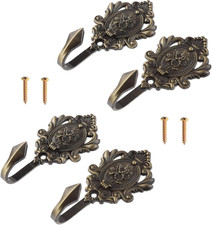 4Pcs Curtain Tiebacks Hook Vintage Bronze Rose Pattern Carved Wall Hooks Key Hoo
