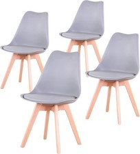 Set di 4 Sedie Sala da Pranzo o Cucina Grigie imbottite con gambe in Legno