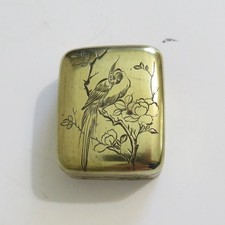 Portagioie vintage asiatico ottone uccellino fiore incisione incernierata piccolo ricordo