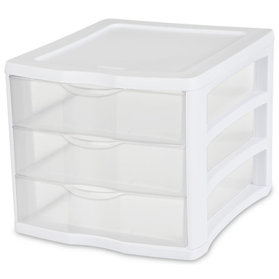 3 Drawer Unit, Clear Plastic Countertop or Desktop Storage Drawers, White