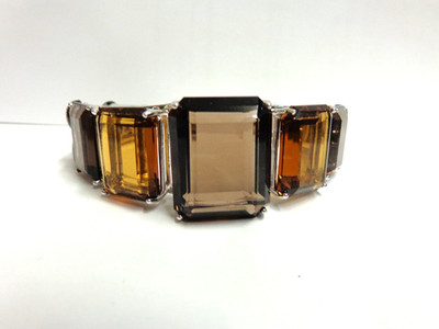 sterling silver cuff bracelet w/lg smokey quartz stones sz 7.50 wgt 57.1gr byCID
