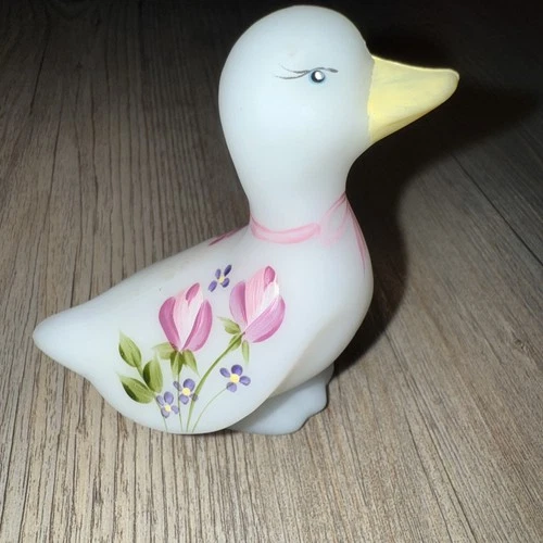 Lenox Fenton Glass Figurine Opal Satin Pearl the Little White Duck Figurine EUC