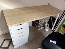 IKEA Office Desk with 4 Drawers - Filing Drawer - White & Oak - Alex / Lagkapten