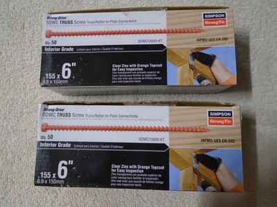 (100) SIMPSON STRONG-TIE SDWC TRUSS SCREWS, 0.155 X 6  ORANGE  100 Count 2 boxes