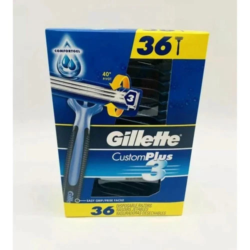 New Sealed Gillette Custom Plus 3 Disposable Razors 36 Count