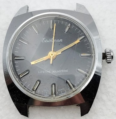 lot C2358 Mens Eastman Black Dial Manual Wind Vintage Old Watch Parts