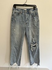 Pistola Button Fly Distressed Jeans Women  s Sz 27X27 Destroyed Blue High Rise