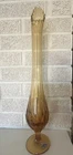 Vintage Fenton Glass Amber Swung Vase 17.5 Thumbprint MCM With Original Sticker
