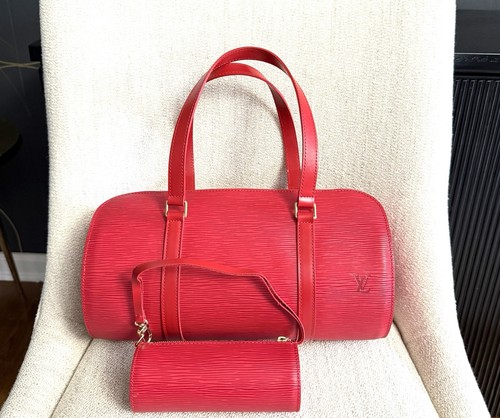 LOUIS VUITTON Authentic Soufflot Shoulder Bag With Mini Red Epi Leather M52227