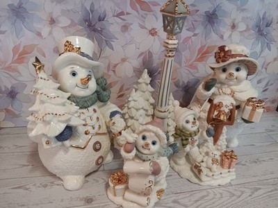 Grandeur Noel Porcelain Snowman Family Collector Edition 2001 Christmas Holiday