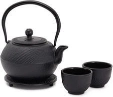 Juvale Cast Iron Teapot - 1200 Ml, Black, 2 Cups - Japanese Tea Set with Stainle