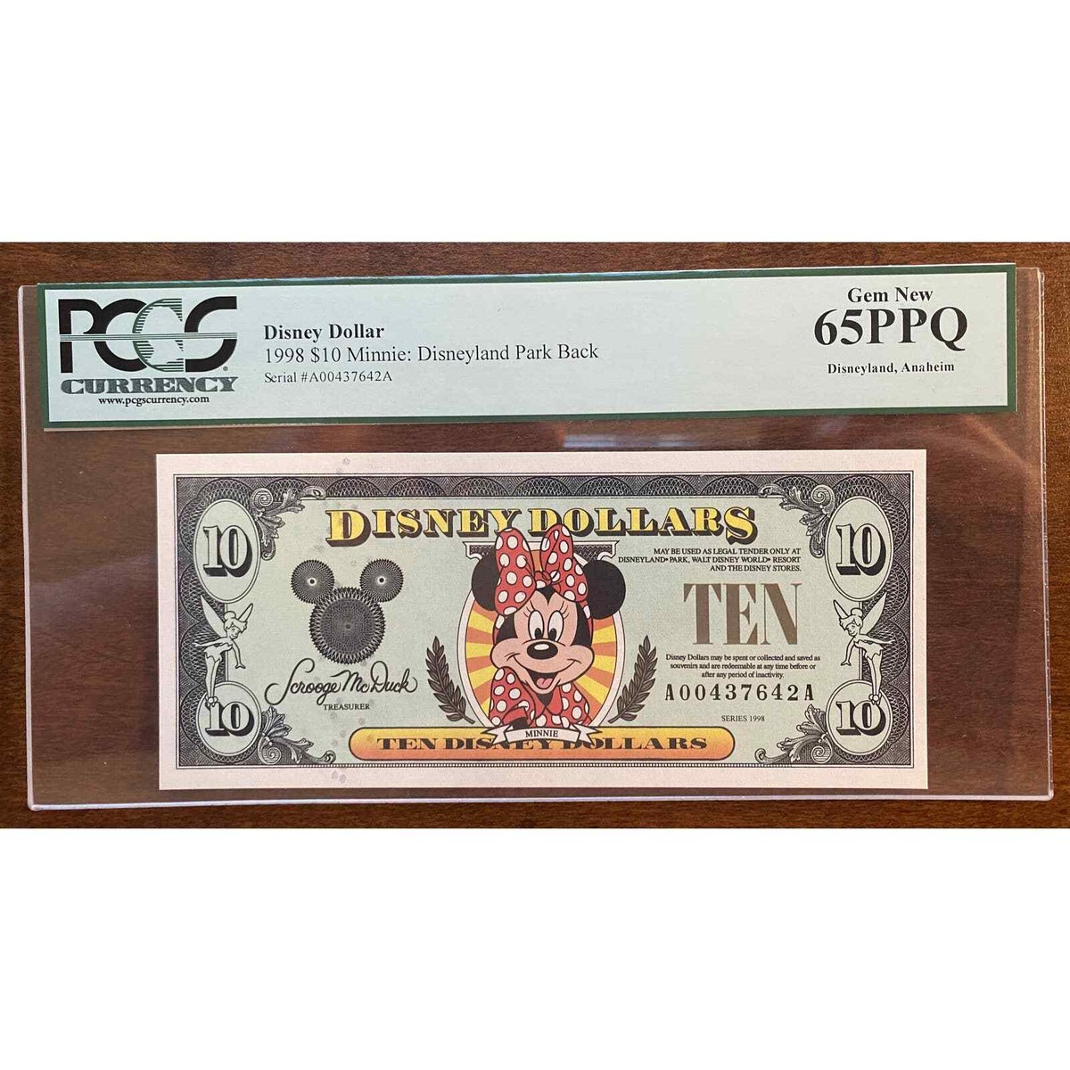 DISNEY DOLLARS 10$ ディズニードル  ミニー New Disney Dollars 1999 AA $10 Ten Dollar Minnie Low Serial