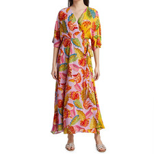 Farm Rio Mixed Beaks & Bananas Maxi Wrap Dress Multicolor Size Small