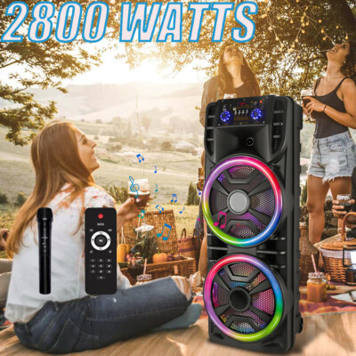 Bluetooth Party Speaker Dual 12'' Subwoofer Heavy Bass Sound System W/ Mic TWS FM