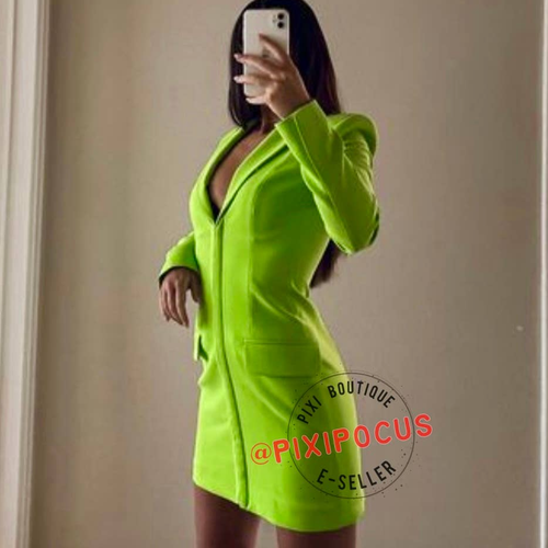 ZARA NEW FITTED BLAZER DRESS WITH LAPEL COLLAR LIME GREEN S XXL