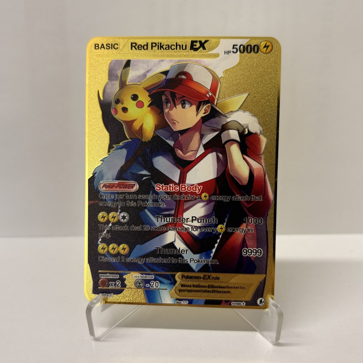 Red Pikachu EX HP5000 Gold Metal Pokémon Card-Collectible Gift Display！
