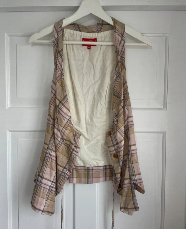 VIVIENNE WESTWOOD Red Label 42 / UK 10 Plaid Corset-Look Bustier Blouse Top - Image 3 of 4