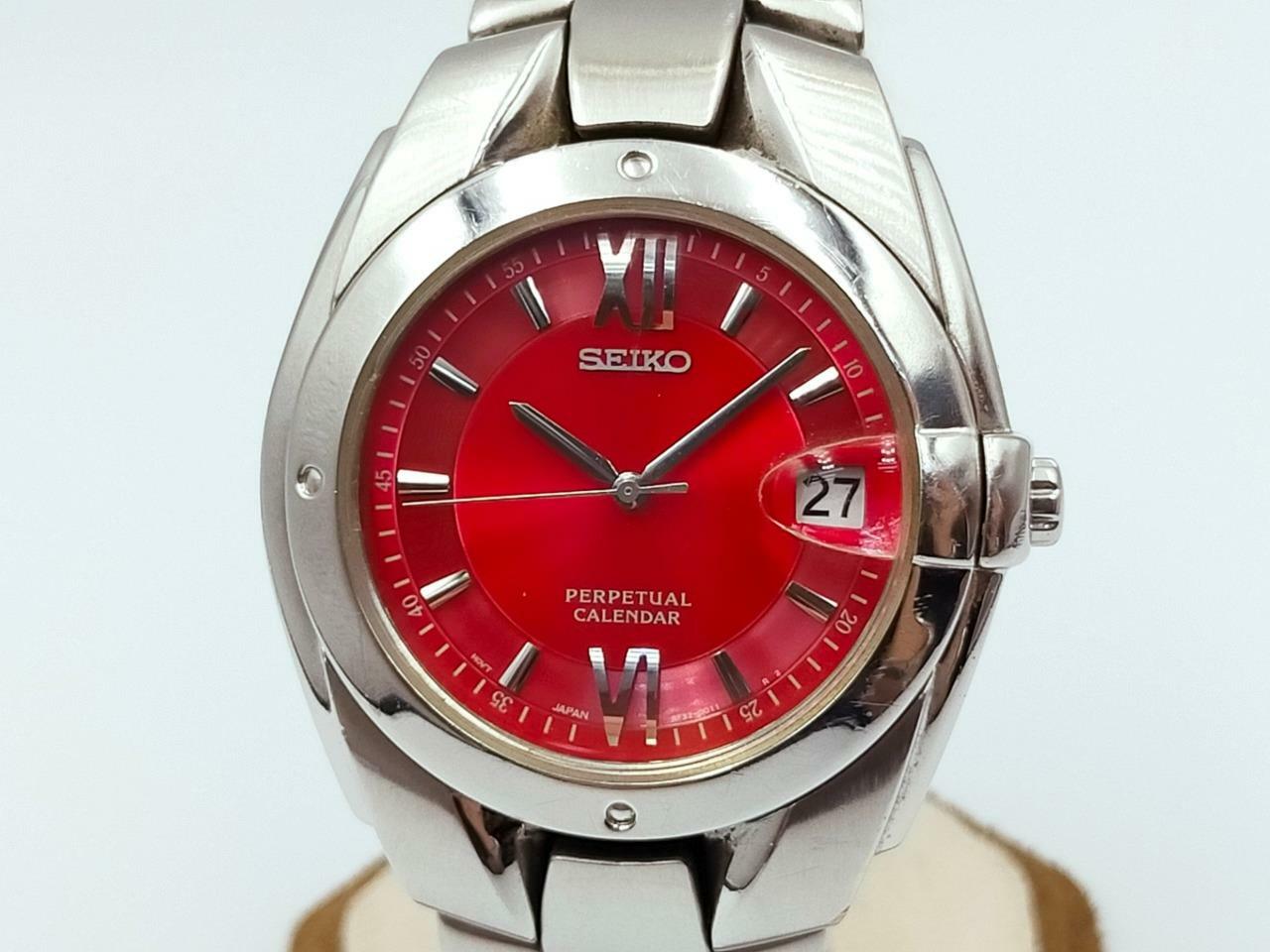 Authentic SEIKO Perpetual Calendar 8F32-0019 Quartz Men's Red Dial Watch |  eBay