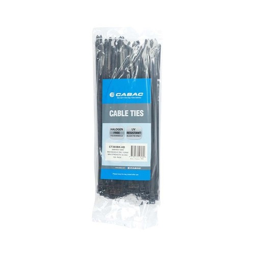 CABAC Cable Ties Cabac CT365BK 368mm x 7.6mm UV Resistant Black (100