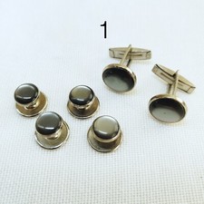 Vintage Formal Set Of 2 Tuxedo Cufflinks  4 Studs, Adularescent Art Glass Stone