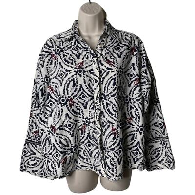 Zara Bottom down shirt bohemian style navy and off white sz S