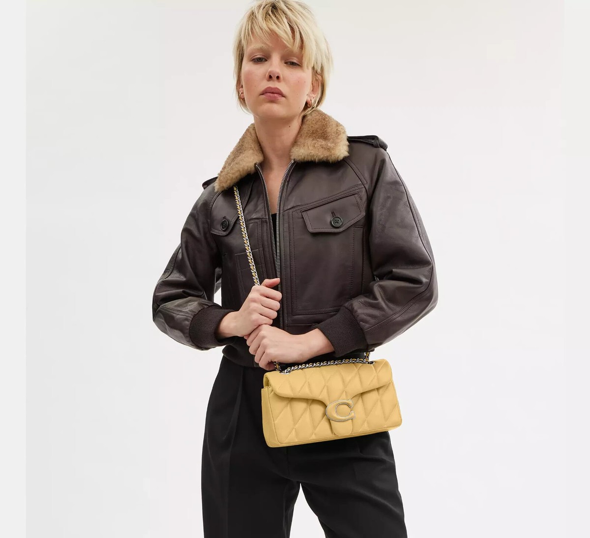 COACH Tabby 26 Quilted Shoulder Bag Leather Yellow CP147 LHFBU NEW