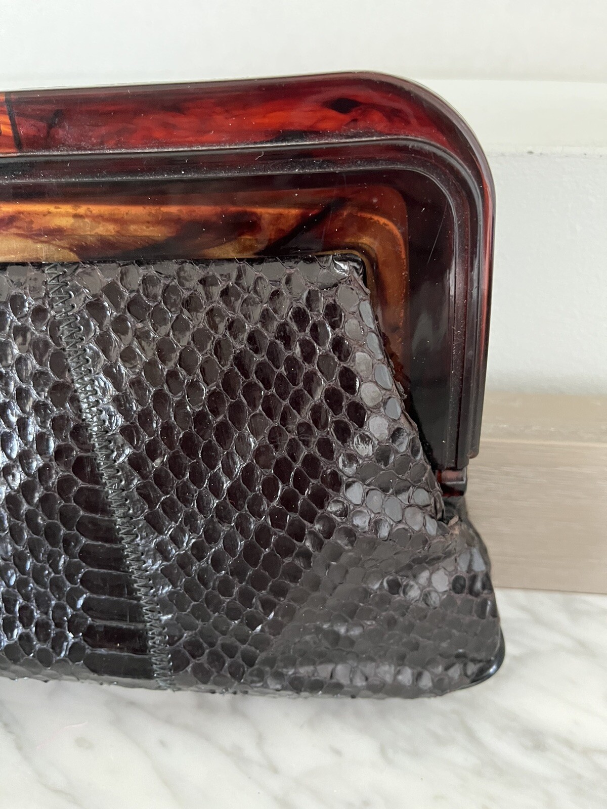 Margolm Black Python Snakeskin Tortoise Bakelite … - image 4