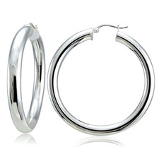 Sterling Silver 5mm High Polished Round Hoop Earrings, 35mm