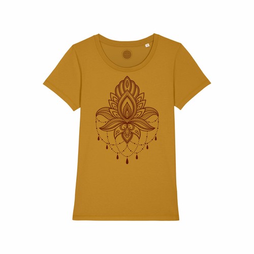 Maglietta Donna Fiore di Loto Mandala Tattoo Henné Mehndi Organic T-Shirt Girl - Picture 2 of 9