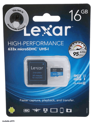 Lexar Micro SDHC Memory Card 95MB/s 633X UHSI Class 10 + SD Adap 16GB - Picture 1 of 2