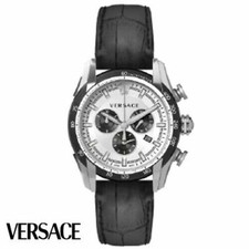 Versace VEDB00519 V-Ray Chronograph silver black Leather Men's Watch NEW