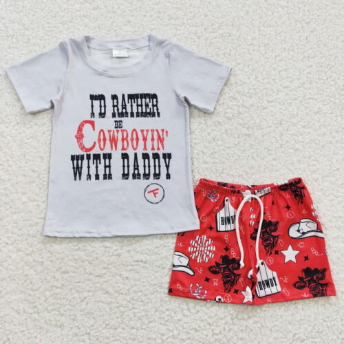 Summer Wear Sibling Toddler Boys Western Shorts Outfit Set - Picture 2 of 11