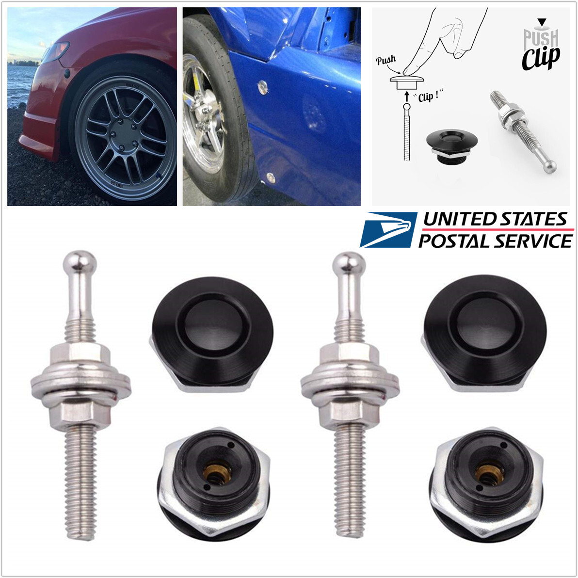 Universal 4 Pcs Racing Car Hood Quick Release Latch Push Button Billet