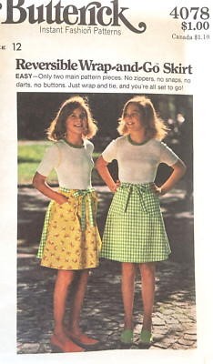 1970's Butterick Misses' Reversible Wrap-and-Go Skirt Pattern 4078 Size 12 UNCUT