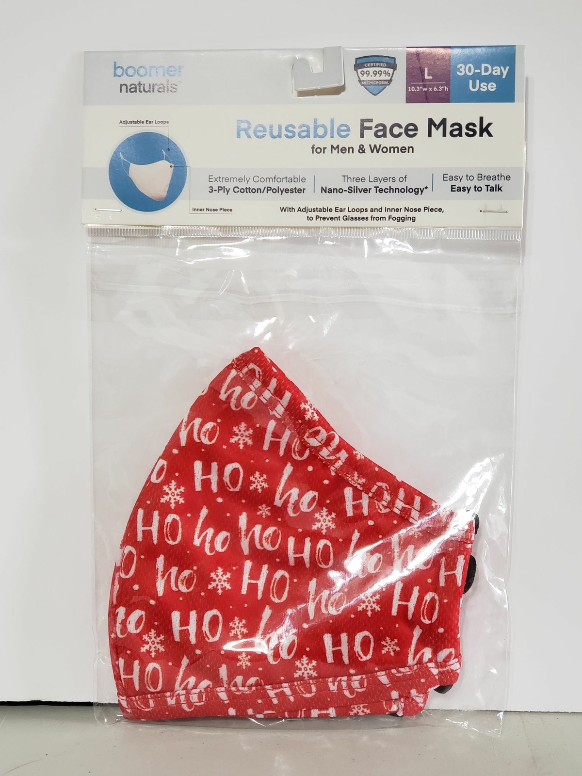 Boomer Naturals Face Mask Unisex Kids & Adult Sizes Ho ho ho Santa