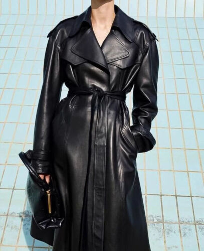 Stilvoller langer Mantel NEU Designer Damen echtes Lammfell langer Trenchcoat - Bild 3 von 5