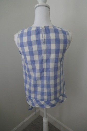 J CREW Womens Blue Check Tank Top Front Tie Cotton/Linen Blend Blouse Sz 0 - Picture 5 of 8